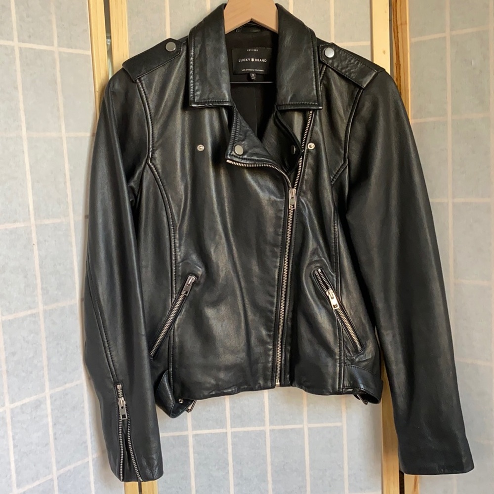 Lucky Brand Women’s Genuine Leather Motorcycle Jacket Medium